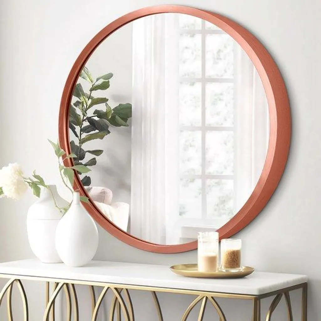 Miroir mural rond en métal rouge 60cm pour salle de bain chic et moderne