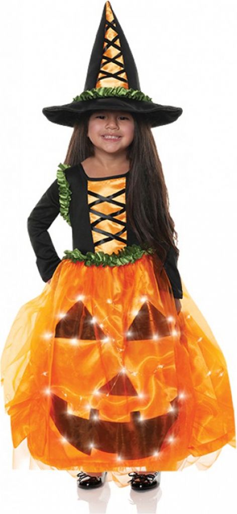 Leuchtendes Pumpkin Prinzessin Kinder Kostüm für Halloween Größe: L (10-12 Jahre)