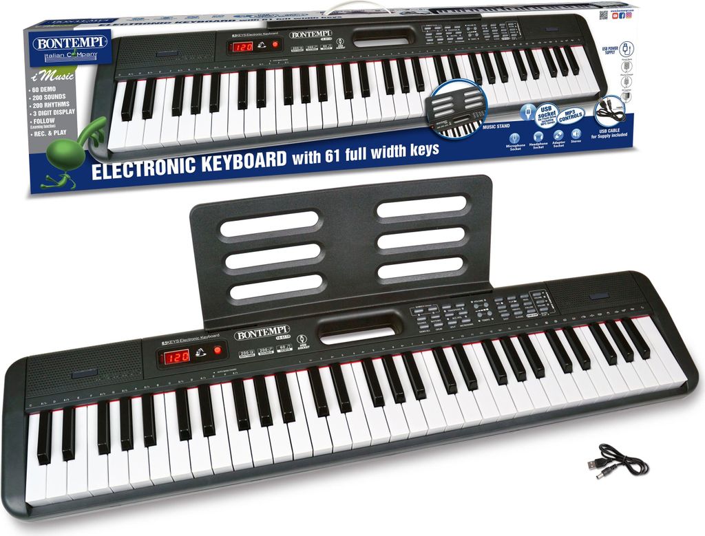 Bontempi Digital Keyboard With 61 Full Width Keys + Music St