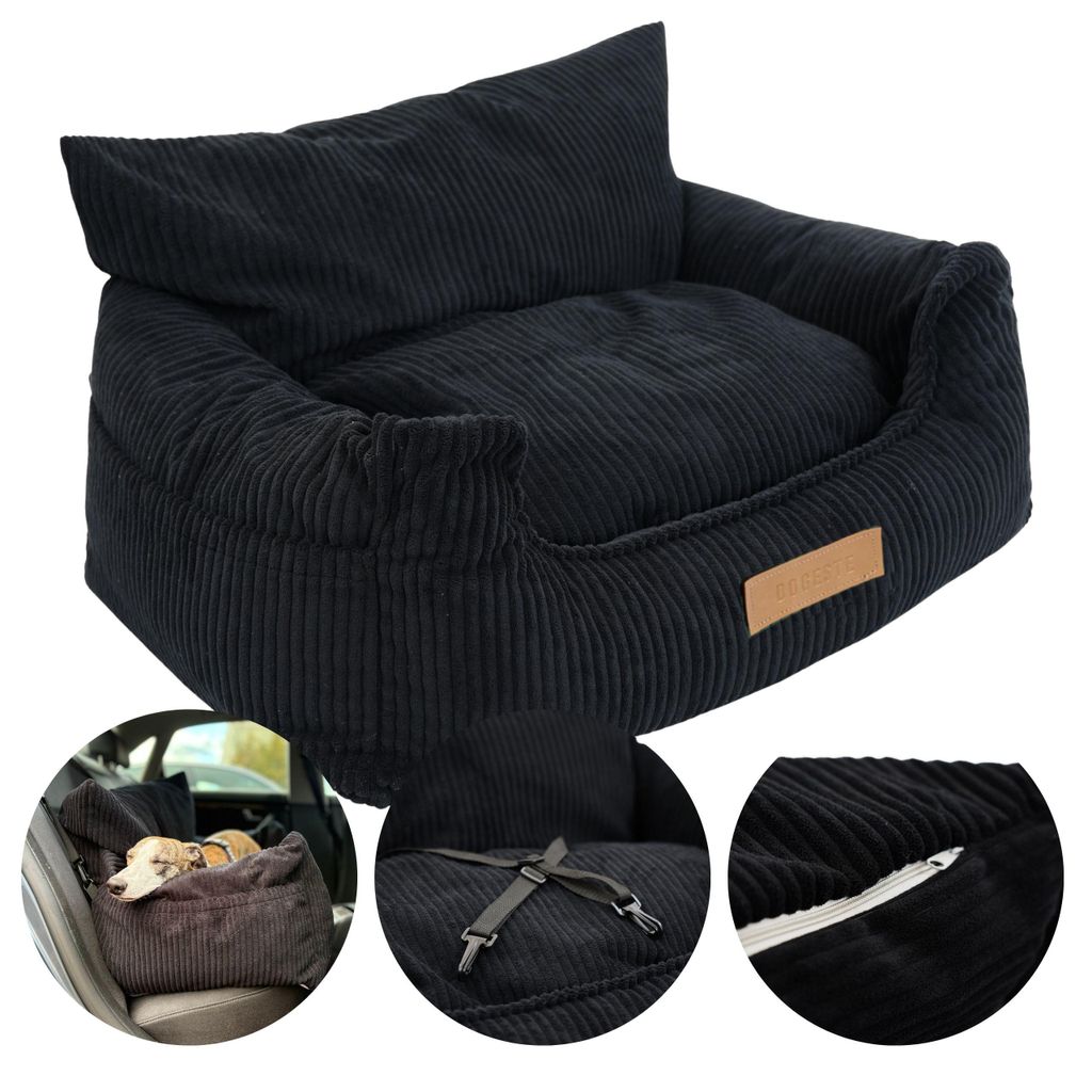 Dogeste Autositz Mittelgroße Hunde Rückbank mit Leine, Hundeautositz, Hundekorb Auto, Hundetransporter, Autobett, Hundebett XXL – Schwarz