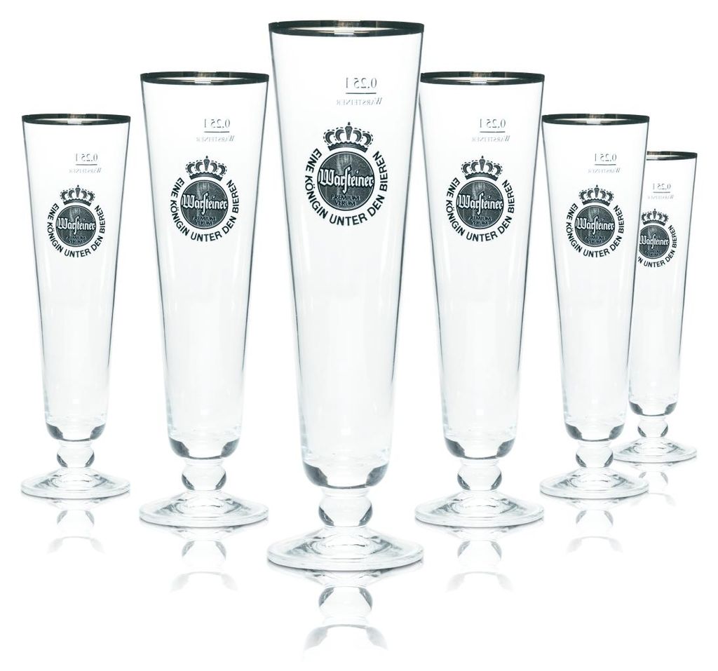 6x Warsteiner Bier Glas 0,25l Pokal Tulpe Goldrand Gläser Produktbild 
