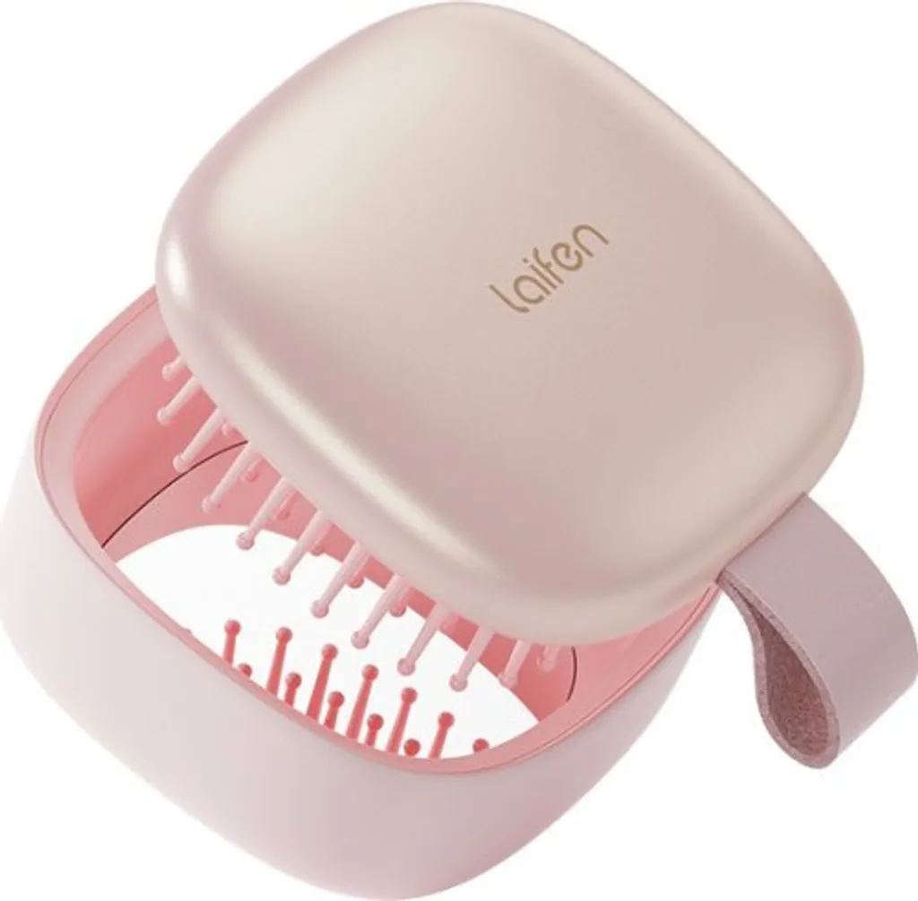 Brosse à cheveux ronde avec miroir rose - Accessoire de sac compact
