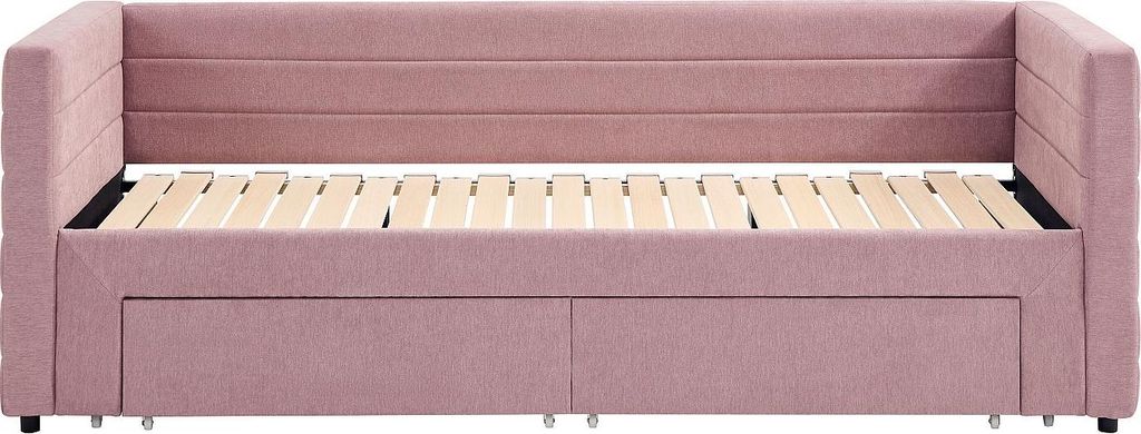 Klappbett 2 x 80 x 200 cm – Mit Lattenrost und Schubladen – Strukturierter Stoff – Rosa – CAMITY
