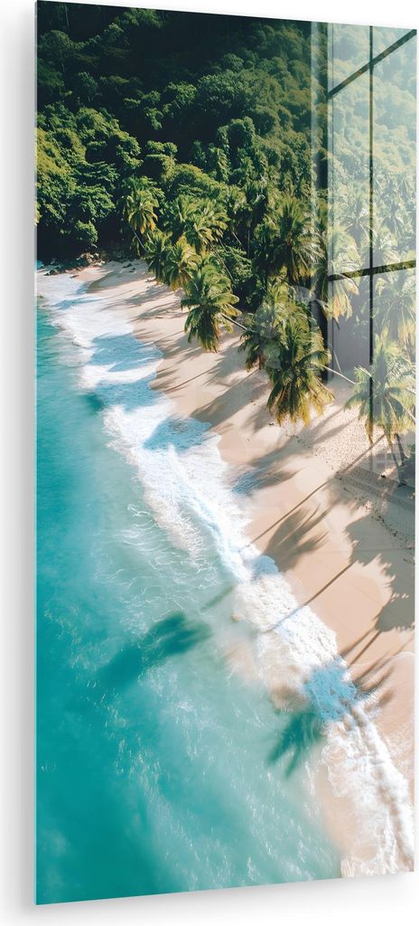 MuchoWow Glasbilder - Bilder auf Wandbild - Foto auf Glas Tropisch - Strand - Wasser - Palmen 60x120 cm Wanddekoration aus Glas - Acrylglasbild - A...