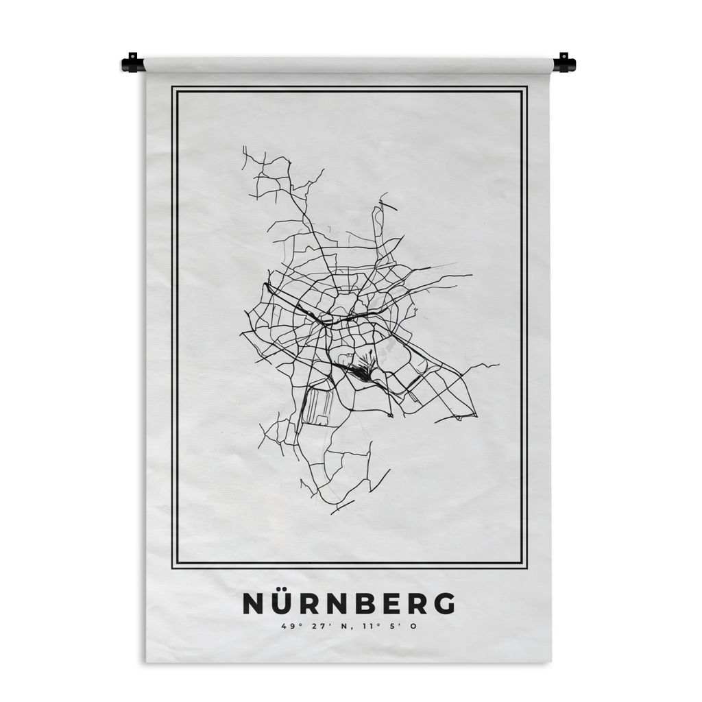 MuchoWow Wandteppich Wandbehang Stadtplan - Schwarz-weiß - Karte - Nürnberg - Deutschland 90x135 cm Tapisserie Dekoration Wandtuch - Baumwolle ...