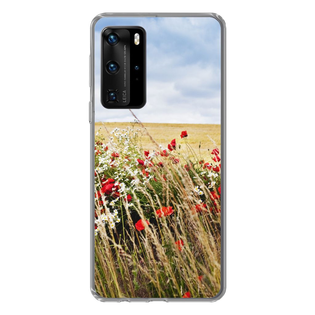 MuchoWow Handyhülle Schutzhülle Hülle für Huawei P40 Pro Wolken - Blumen - Rot Silikon Softcase Handy Hülle - Schutz