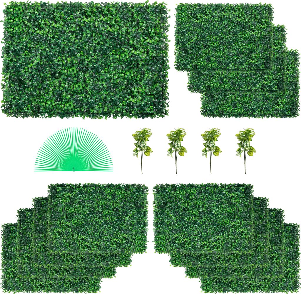 VEVOR 6 STÜCKE 20 x 20 künstliche Buchsbaumplatten Buchsbaumhecke Wandplatten Kunstrasen-Hintergrundwand grüne Graswand 4,1 cm Sichtschutz Hecke...