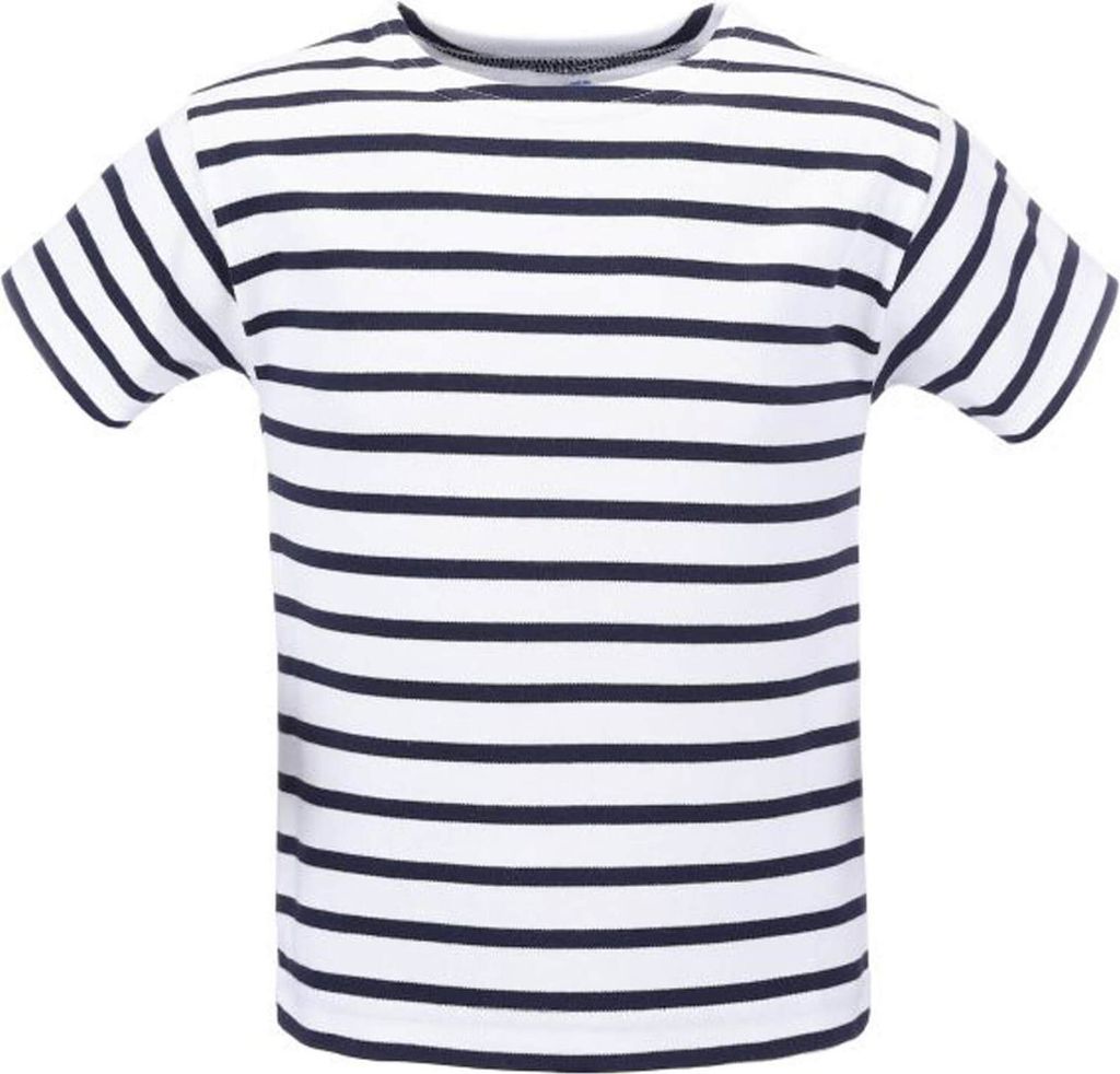 modAS Kinder T-Shirt mit Streifen Bretonisches Shirt - Streifenshirt Mädchen Jungen Baumwolle in Weiß / Blau Größe 86