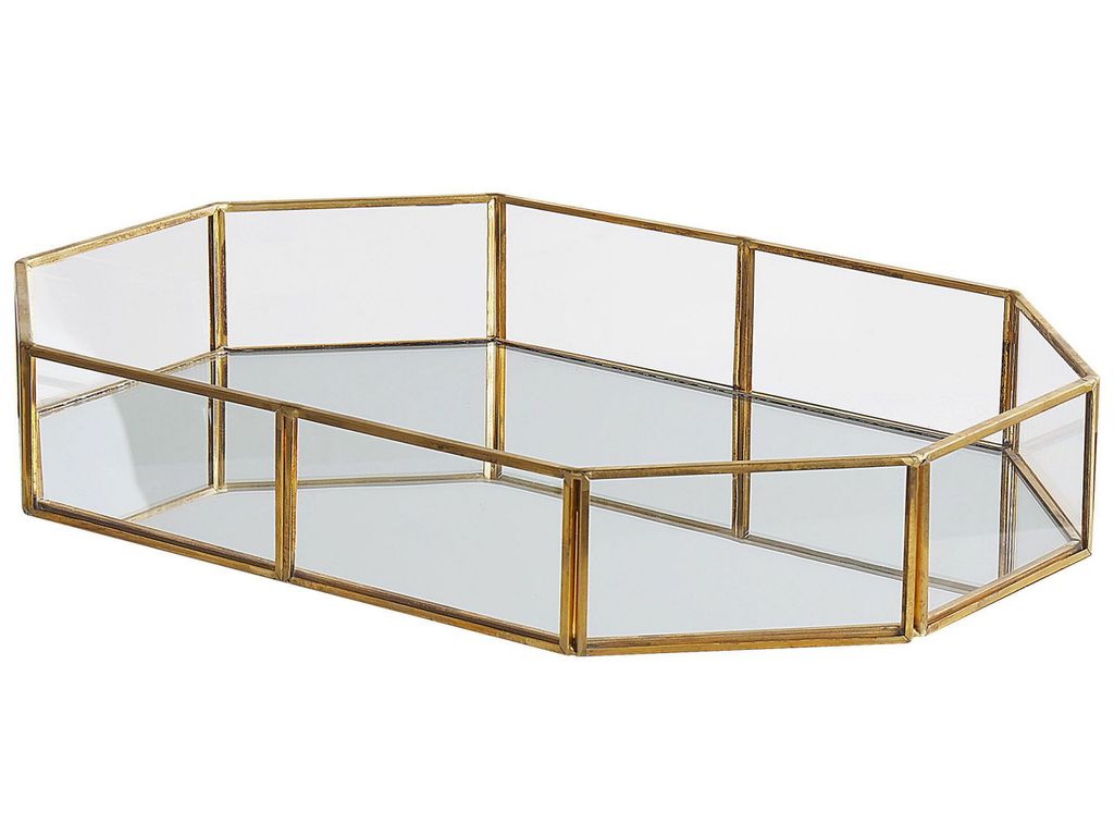 BELIANI Dekotablett Transparent/Gold Glas/Messing Spiegeleffekt Eckig Elegant