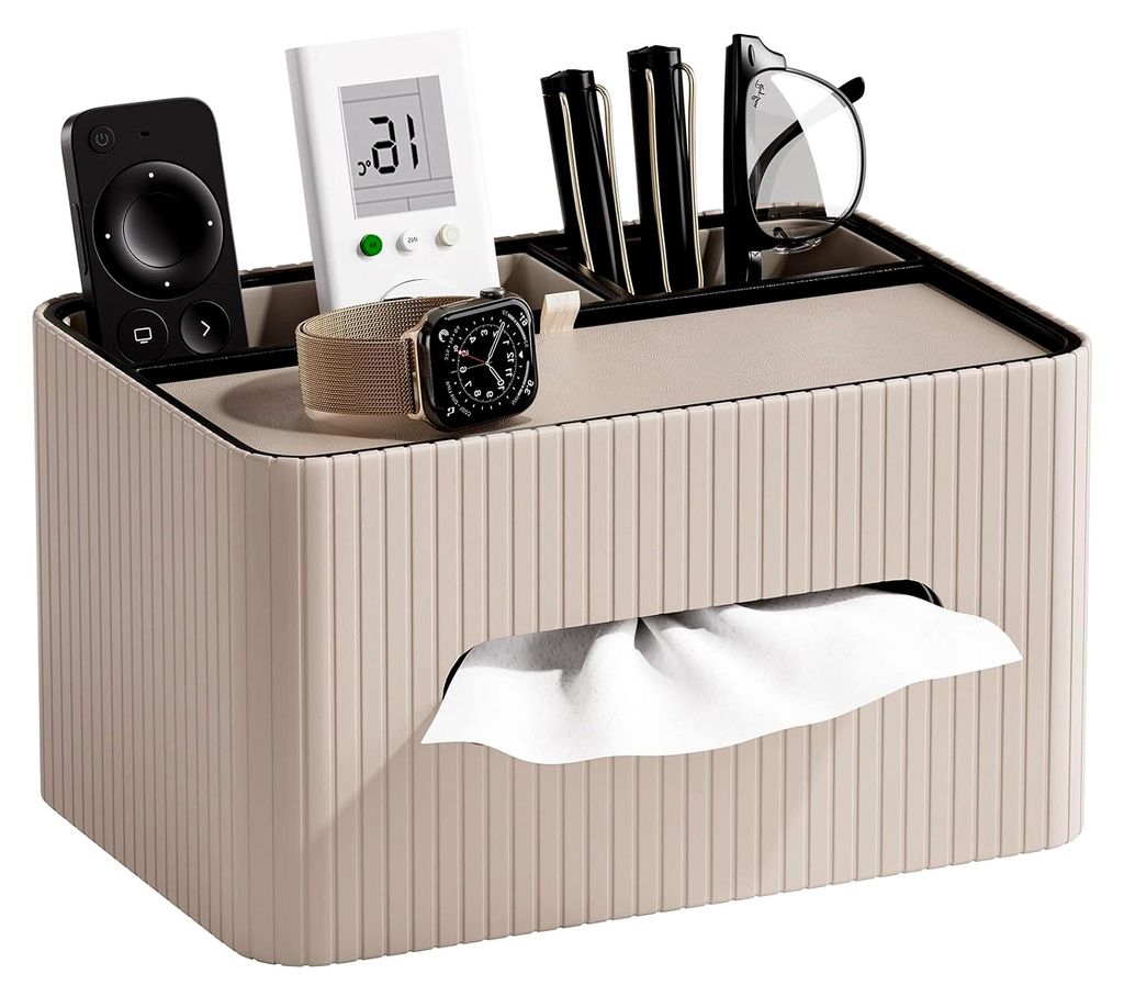 Kosmetiktücherbox aus Kunstleder mit Ablage, rechteckiger Taschentuchspender mit 2 Fächern – moderne Tücherbox für Wohnzimmer, Badezimmer und...