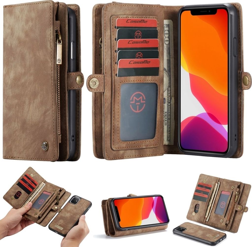 Caseme 008 iPhone 11 Hülle Abnehmbare 2in1 Klapphülle Geldbörse - Braun