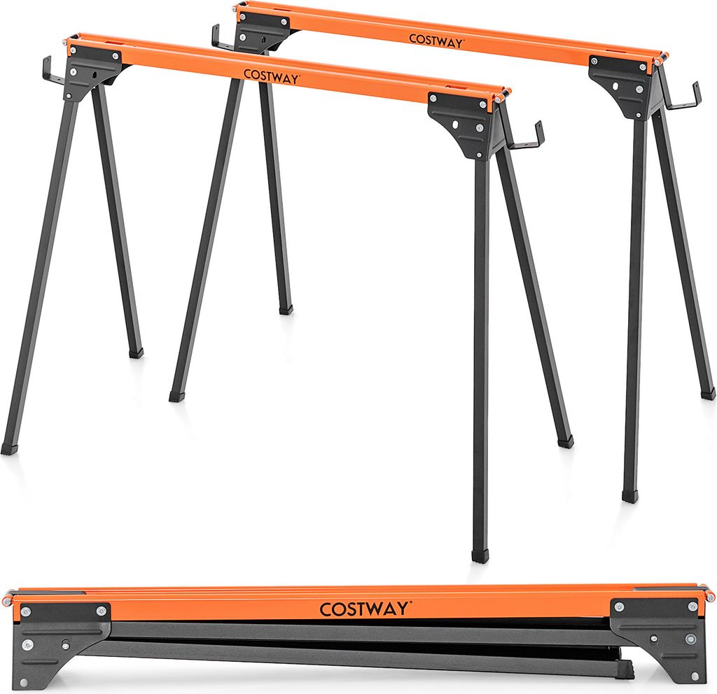 COSTWAY 2er Sägebock klappbar, Arbeitsbock bis 500kg, Sägehilfen Metall, für die Holzbearbeitung