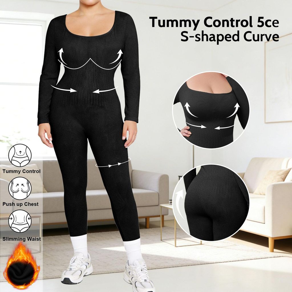Leggings mit 360°-Kompressionswirkung, formgebender Ganzkörper-Bodysuit, atmungsaktiv, rutschfest-Schwarz-4XL