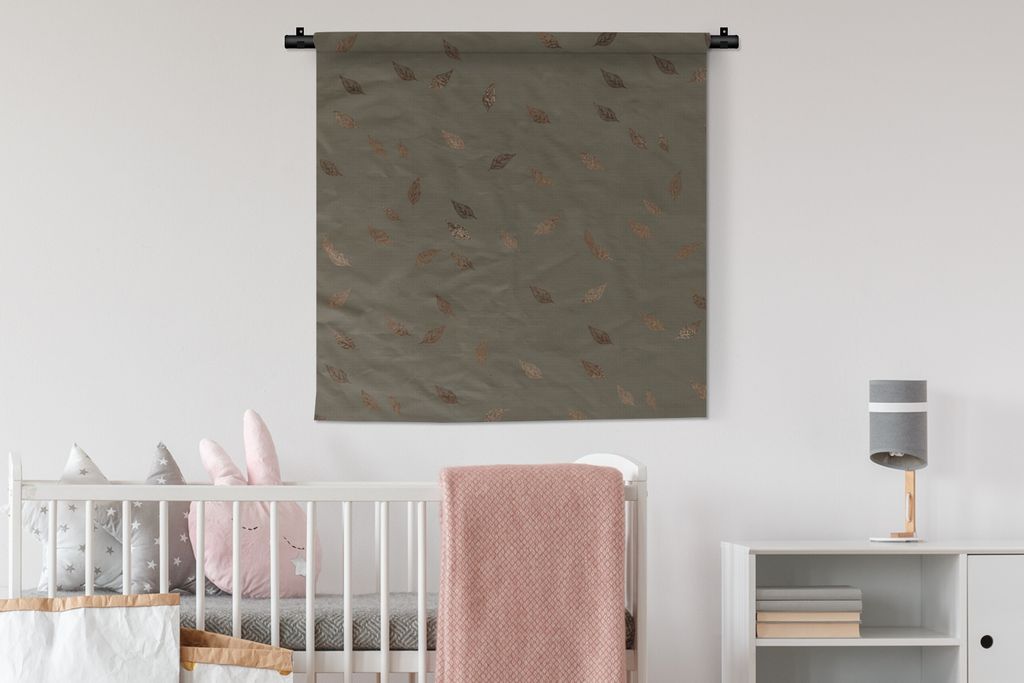 MuchoWow Wandteppich Wandbehang Braun - Muster - Blatt 90x90 cm Tapisserie Dekoration Wandtuch - Wandaufhänger
