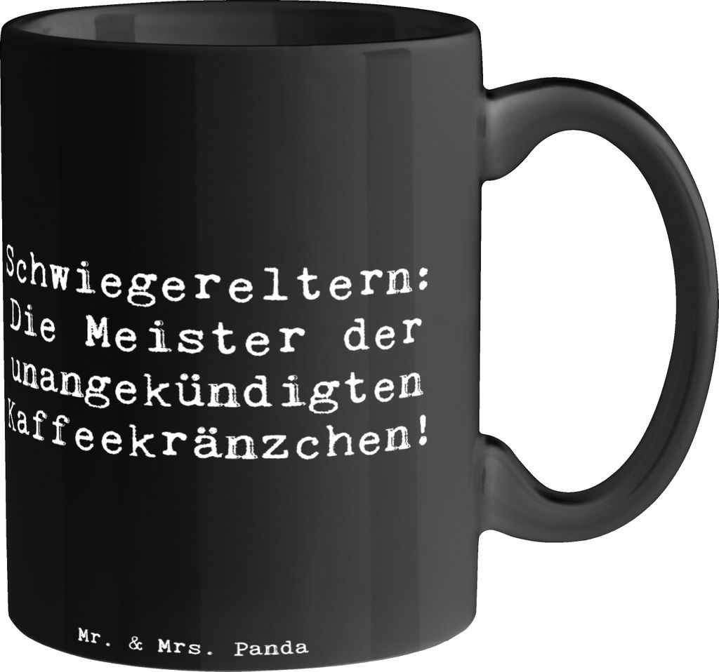 Mr. & Mrs. Panda Keramiktasse Spruch Schwiegereltern Meister - Schwarz - Geschenk, Familienhumor, Kaffeebecher, handgemacht, Tasse, Präsente, Bech...