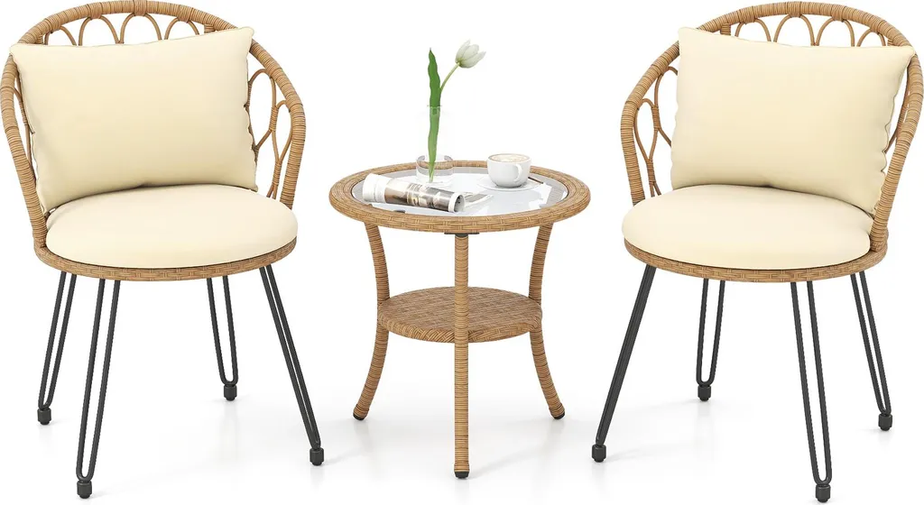 Salon de Jardin avec Coussins Confortables - Ensemble Terrasse 3 Pcs