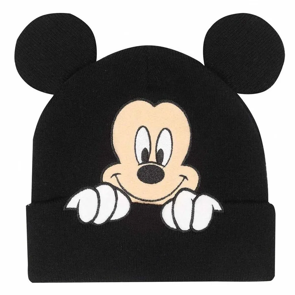 Bonnet Disney Mickey Noir en Maille Douce Accessoire Hiver Taille Unique