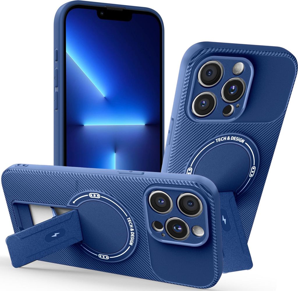 Hülle für iPhone 12 Pro Max Magnetisch Carbonfaser Design TPU Hybrid Handyhülle mit Ständer Blau