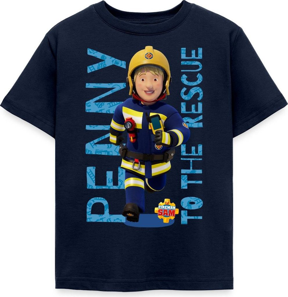 Spreadshirt Feuerwehrmann Sam Penny To The Rescue Kinder T-Shirt, 122/128 (7-8 Jahre), Navy