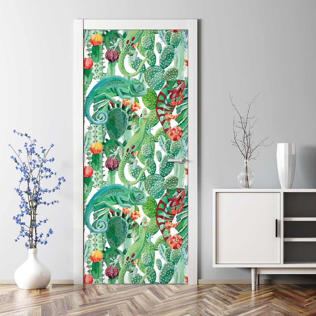 Dekorative Türaufkleber Wand selbstklebend Dekorfolie Türtapete Exotische Chamäleons 85 x 200 cm