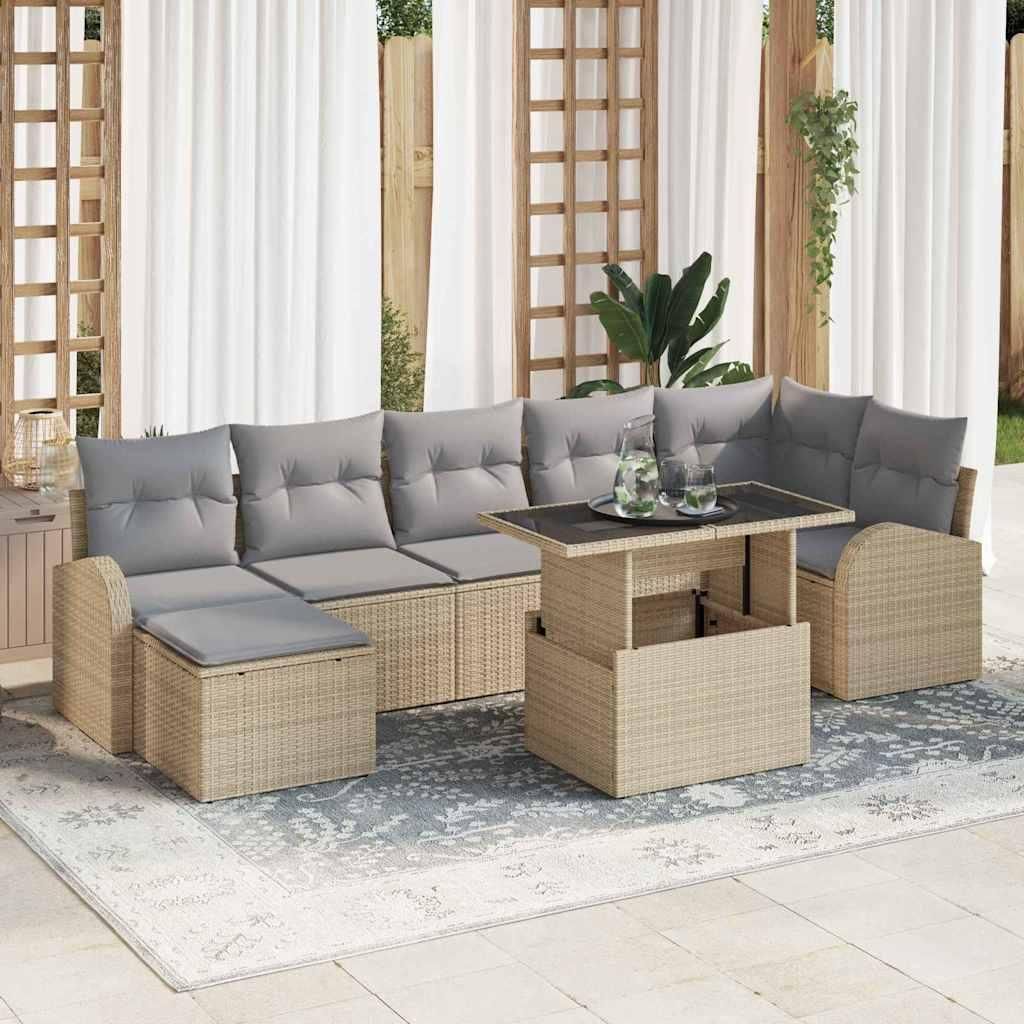 Maison Exclusive - Gartensofa-set mit Kissen mit Speicher 8 pcs Beige Poly Rattan