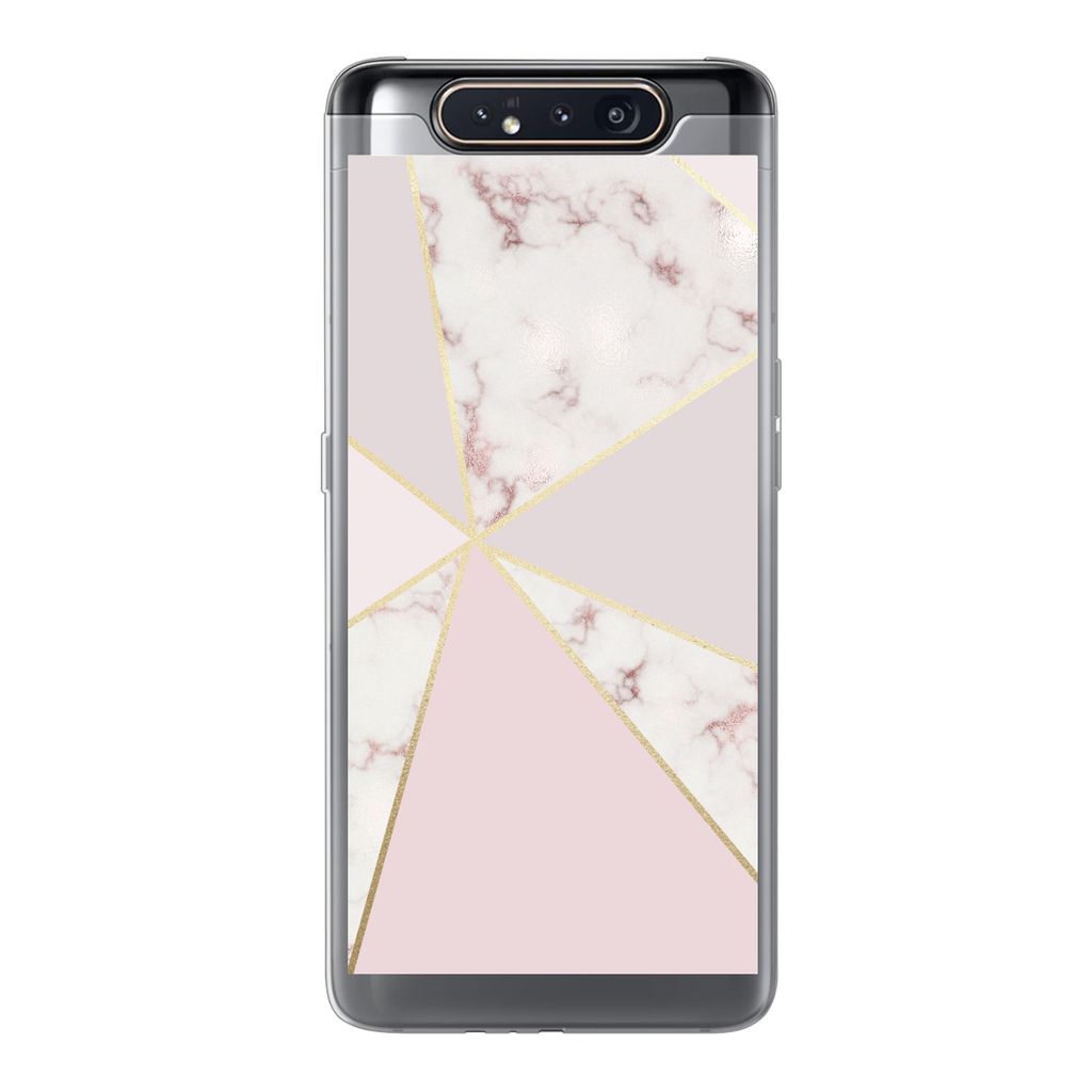 MuchoWow Handyhülle Schutzhülle Hülle für Samsung Galaxy A80 Marmor - Gold - Rosa Silikon Softcase Handy Hülle - Schutzdeckel