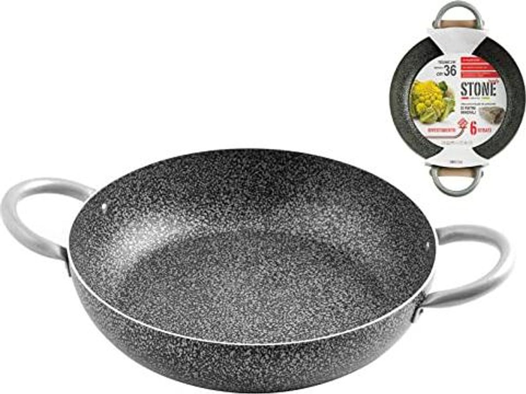 Home Antihaft-Pfanne mit 2 Griffen Family Stone cm36 Küchentöpfe, Stone, Schwarz, 36 cm