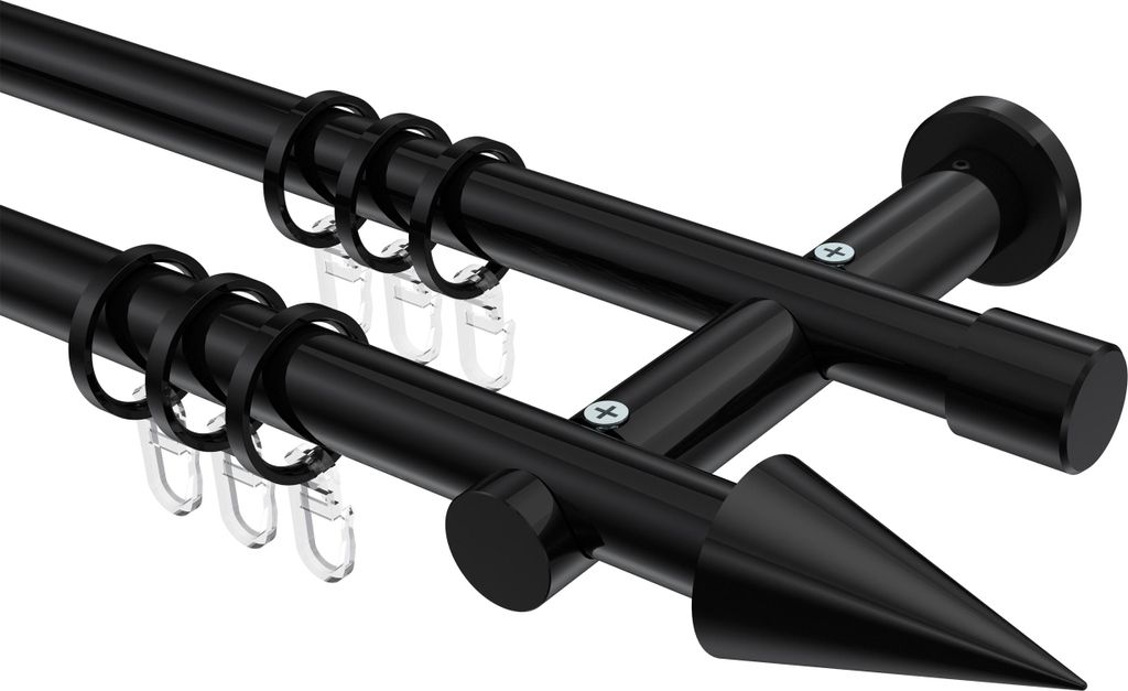Interdeco Gardinenstange / Vorhangstange Schwarz, Typ Platon Savio (Kegel), 20 mm Ø 2-läufig, 420 cm