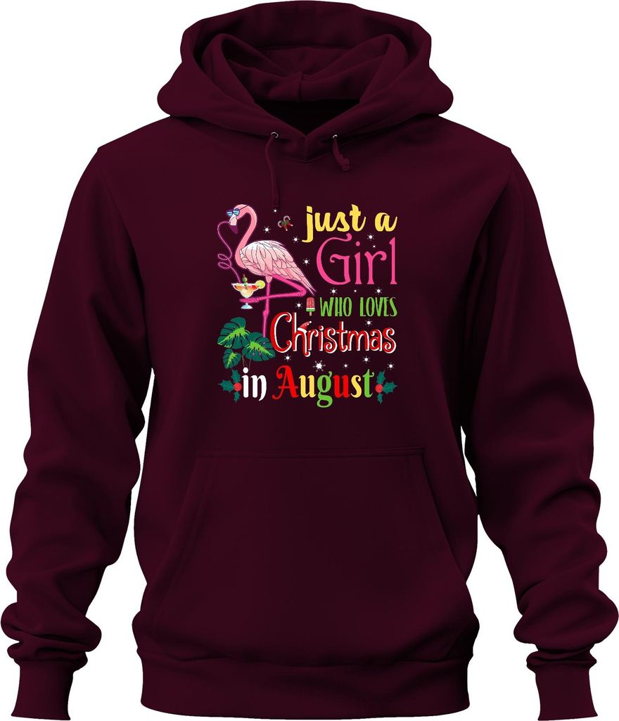 Just a Girl Who Loves Christmas in August Flamingo Tropical Beach Uni Hoodie Kapuzenpullover, Burgundy, L