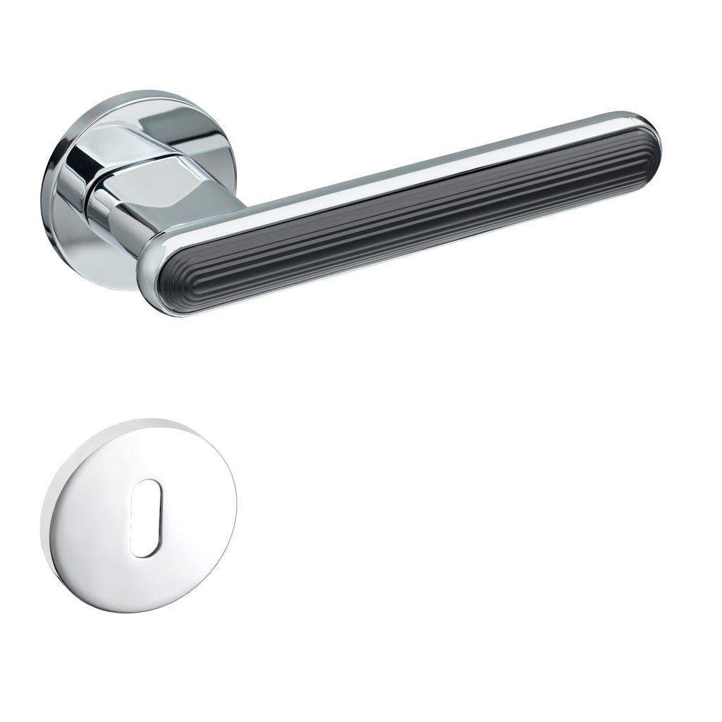 Gavroche Türgriffe Silber Chrom Schwarz Set BB Buntbart Türklinken für Innentüren Drückergarnitur Zimmertür mit runder Rosettengarnitur aus Zink