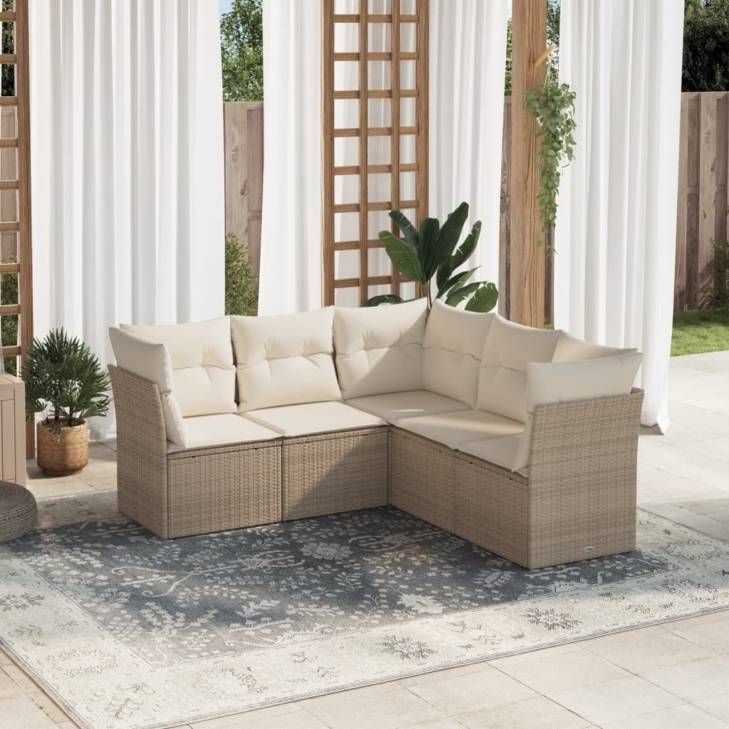 Maison Exclusive - 5-tlg. Garten-Sofagarnitur mit Kissen Beige Poly Rattan
