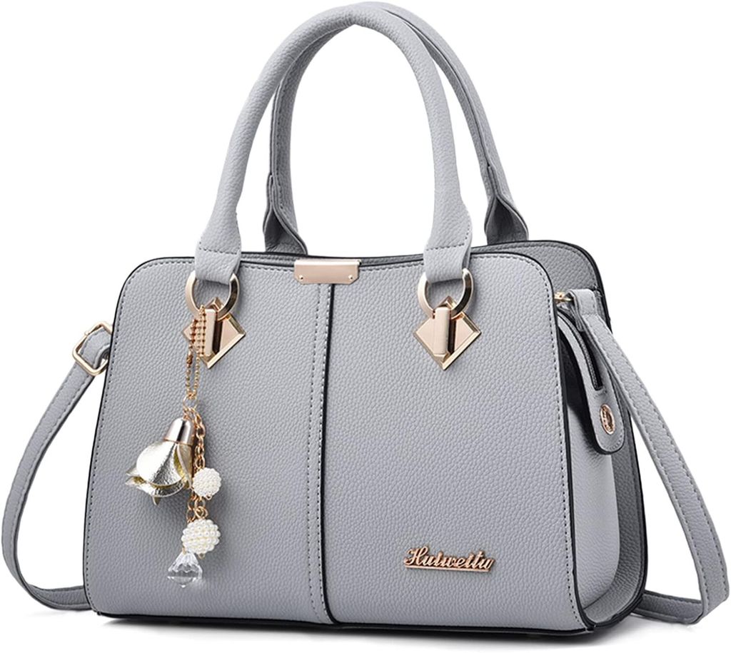 OKWISH Handtasche Damen Schultertasche Henkeltasche Schultertasche Umhängetasche Groß Handtasche Tragetasche Leder Crossbody Bag Geschenke Grau
