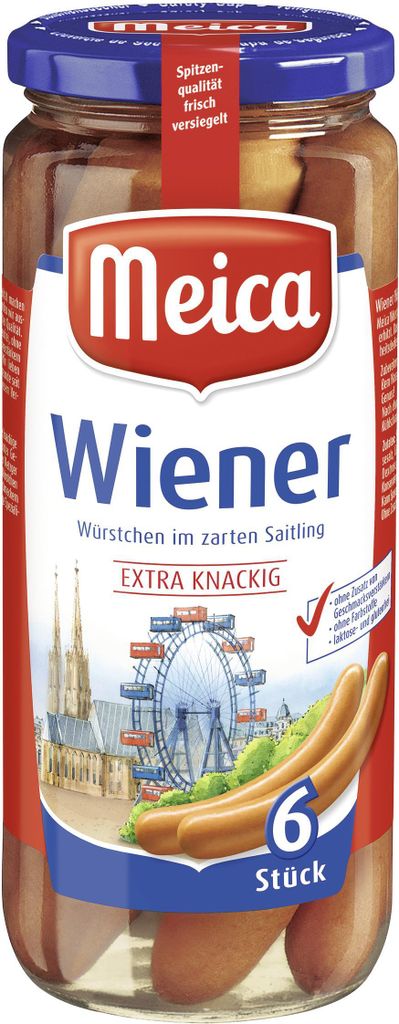 Meica 6 Wiener Würstchen zarte Konsistenz ATG 250g Glas Produktbild 