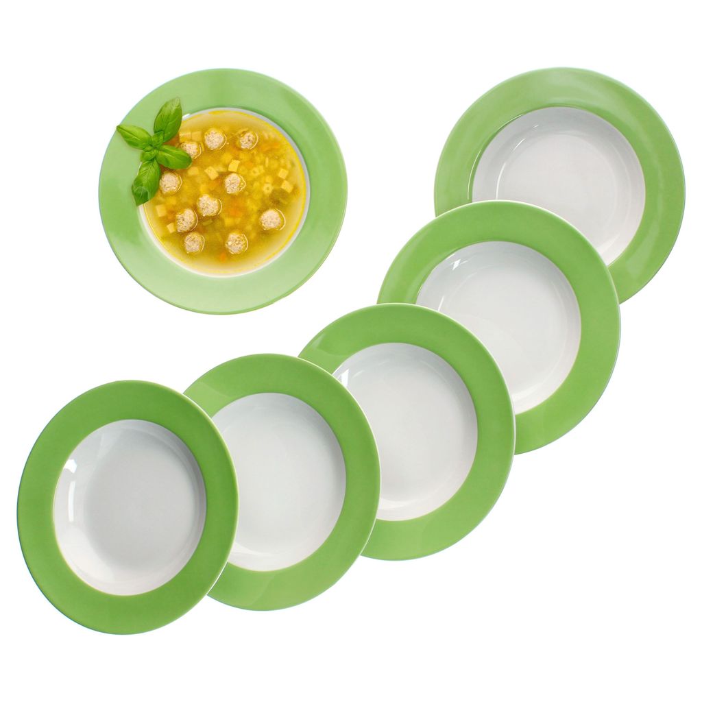 6er Set Variant Grün Suppenteller bunt tiefe Teller Pasta Salat Müsli 6 Personen