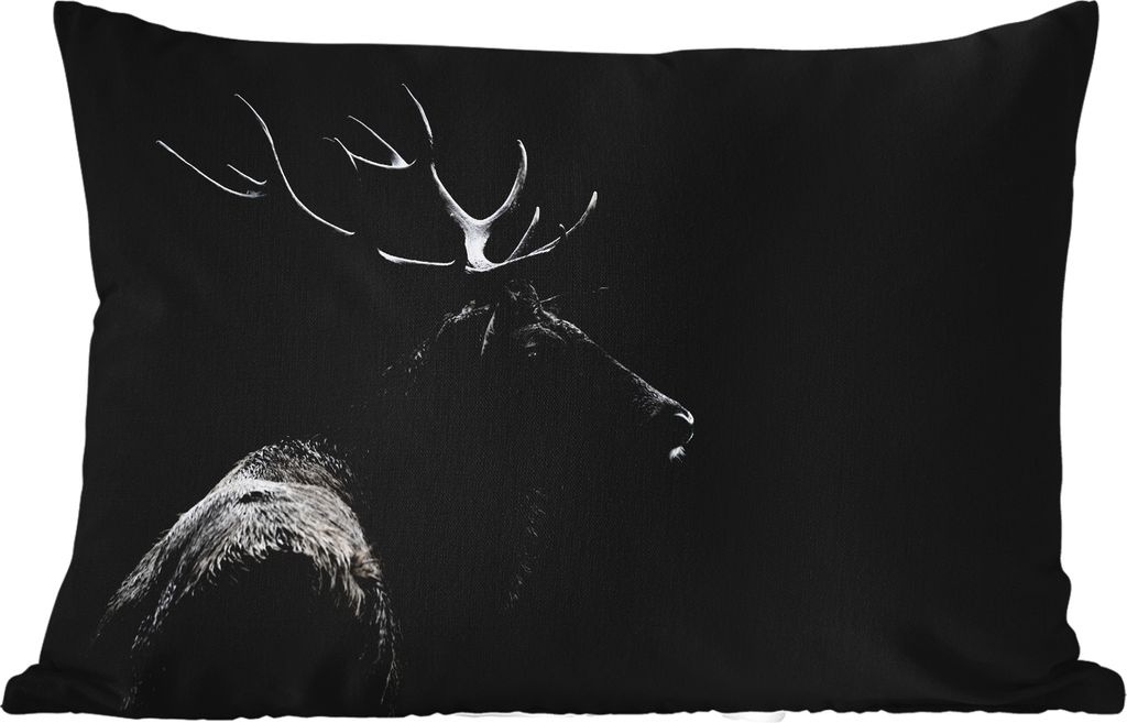 MuchoWow Outdoor Kissen - Hirsch - Schwarz - Porträt - Geweih - Tiere - 50x30 cm - Wetterfest - Lounge Kissen - Sofa kissen - Wohnzimmer Dekoration