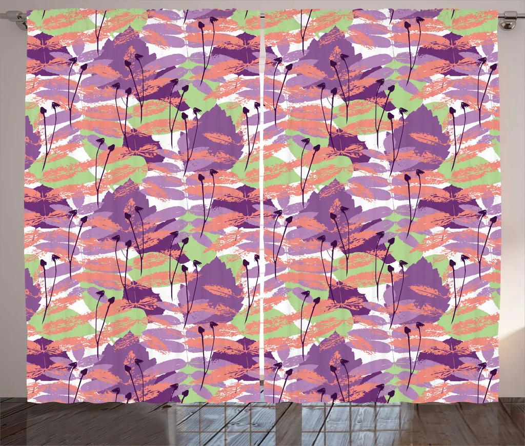 Rideau rustique feuilles pastel avec boucles et crochets 280 x 225 cm