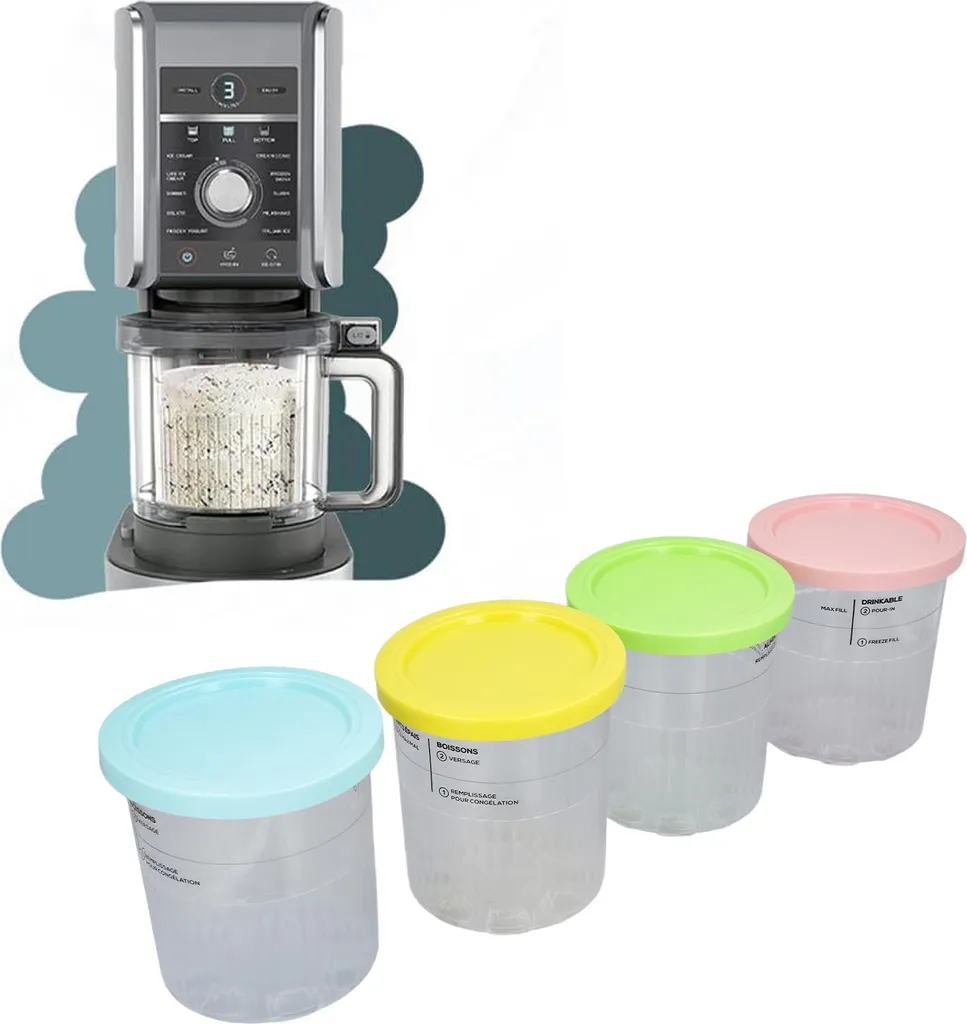 4 Contenitori Gelato Motivo a Onde con Coperchio - Ricambi Ninja Creami NC300
