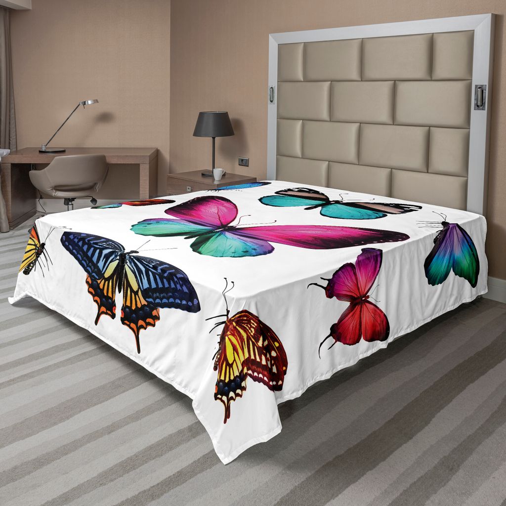 ABAKUHAUS Schmetterling Bettlaken, Set aus verschiedenen Schmetterlingen, die im Frühling Natur bunt fliegen Digital Druck, weiches bequemes obere...