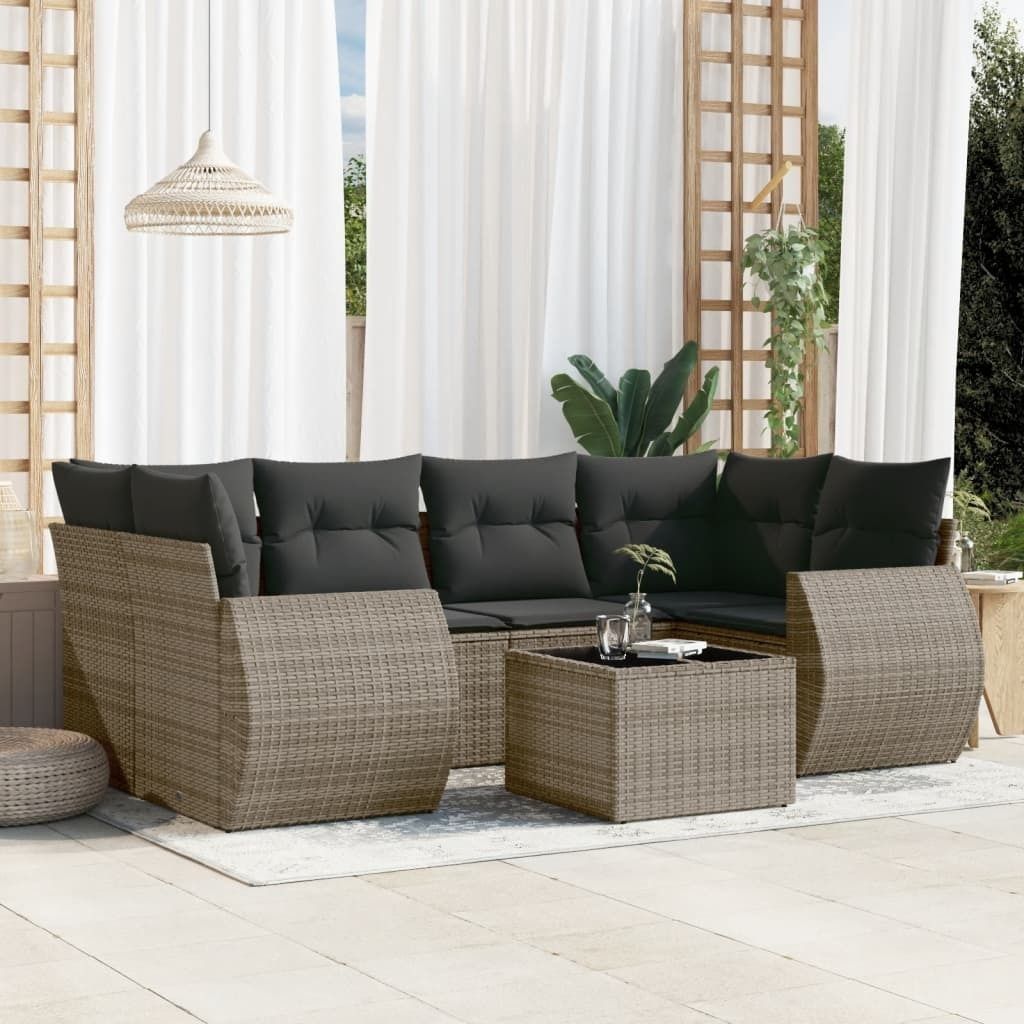 Maison Exclusive - 7-tlg. Garten-Sofagarnitur mit Kissen Grau Poly Rattan