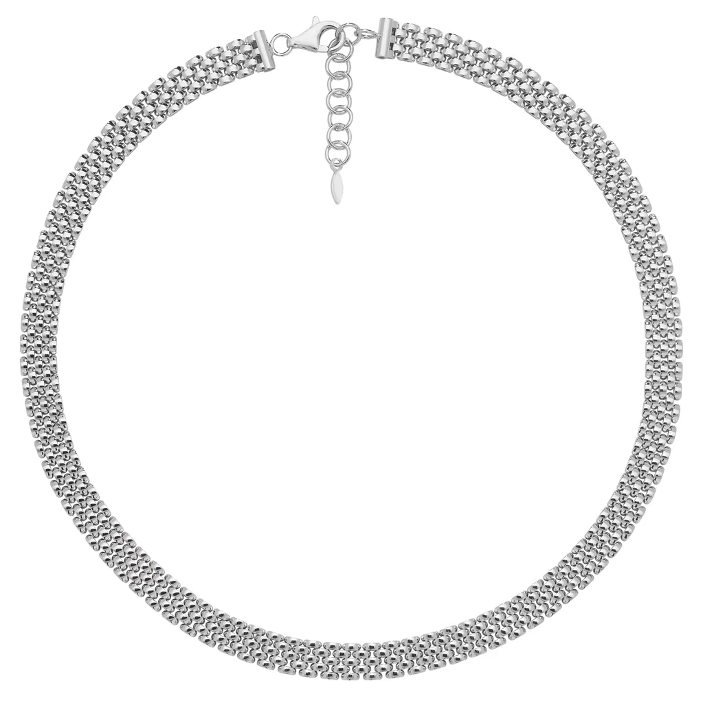 Collier Maille Plate en Argent 925 Rhodié pour Femme - Largeur 8mm