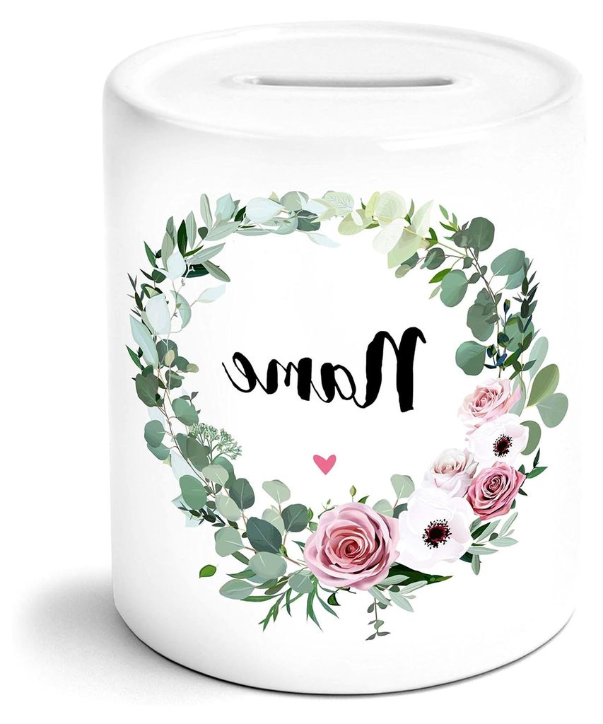 Blumenkranz Spardose mit Wunschname Geschenke für Frauen zum Geburtstag