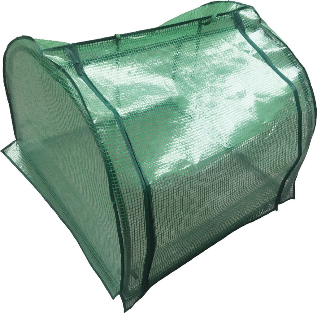 A green plastic mini greenhouse on a white background.
