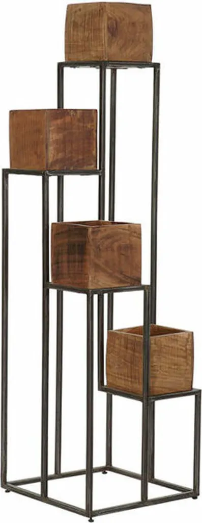 Jardinière Moderne en Bois Brun et Métal Noir Haute Résistance 120cm
