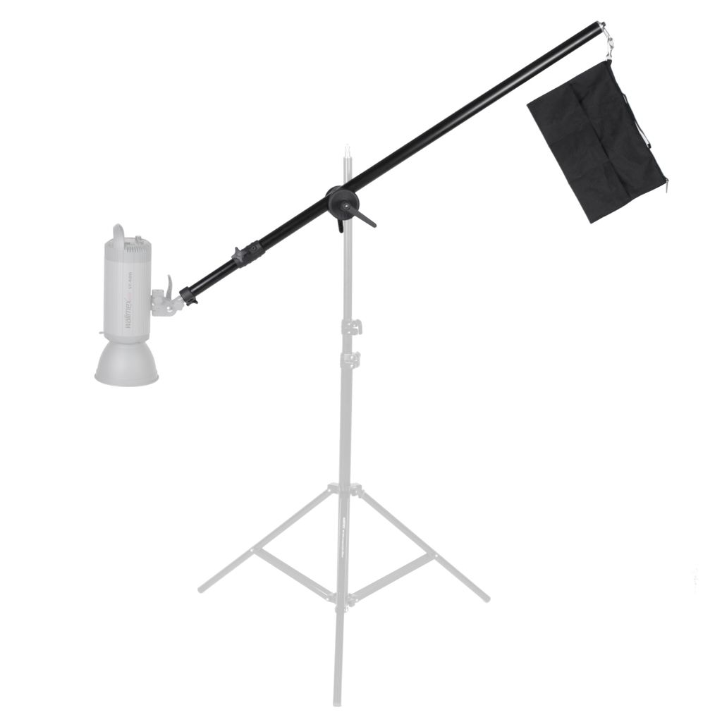 Walimex pro Galgen mit Beschwerungstasche ausziehbar 120-220 cm schwarz, Teleskoparm bis 8 kg belastbar, bspw. einsetzbar am Lampenstativ, zum Befe...