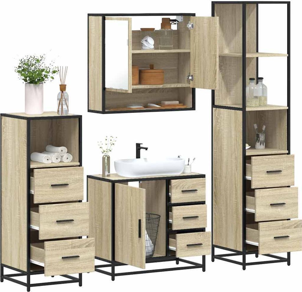 Maison Exclusive - 4-tlg. Badmöbel-Set Sonoma-Eiche Holzwerkstoff