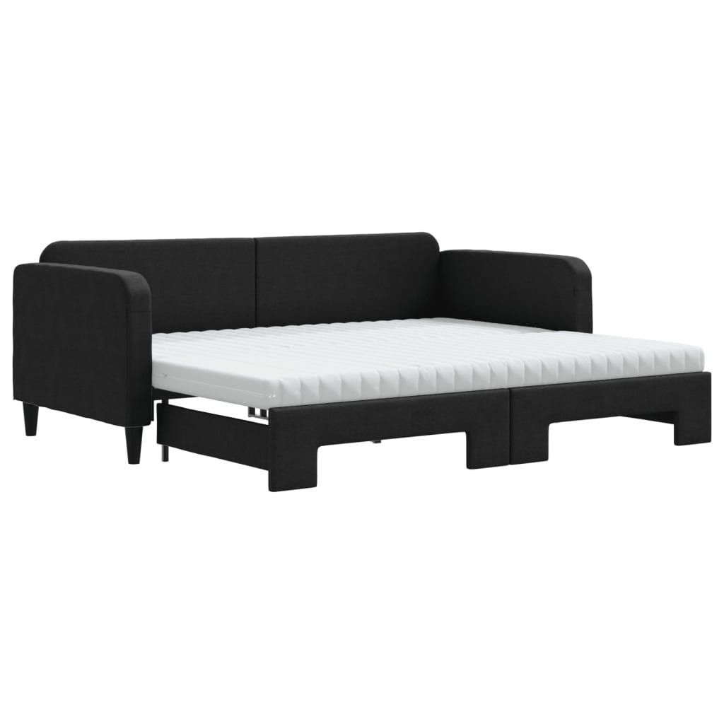vidaXL Tagesbett Ausziehbar mit Matratzen Schwarz 90x190 cm Produktbild 