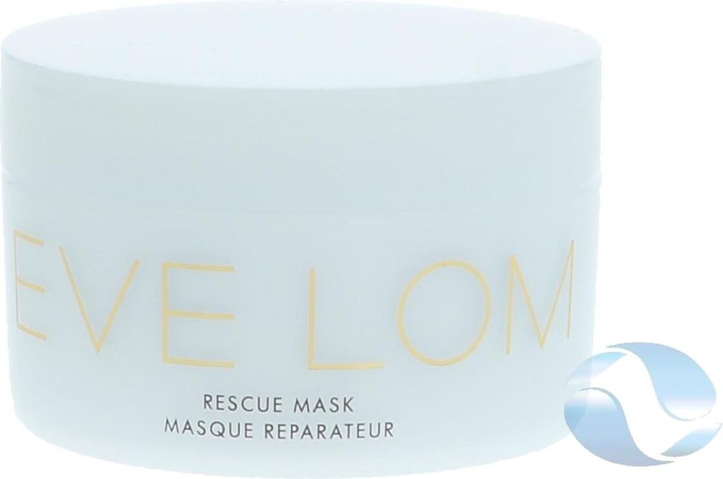 A white jar of Eve Lom Rescue Mask with gold lettering.