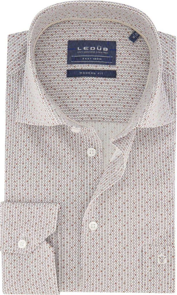 Ledub Hemd Modern Fit Neu weiß mit Kreisen bedruckt