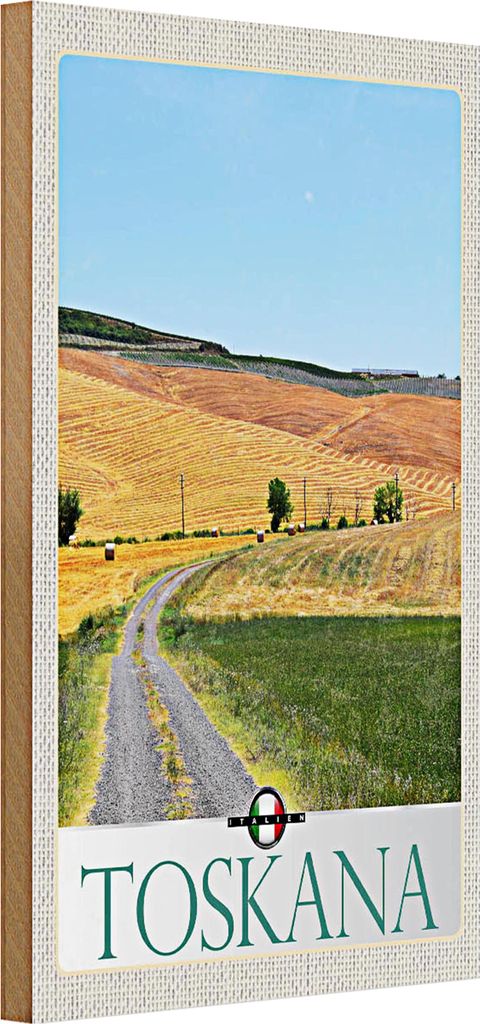 Holzschild Reise 20x30cm Toskana Italien Weide Wiese Natur