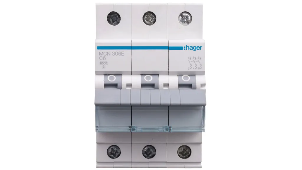 Disjoncteur triphasé MCN306E Hager 3P C6 6kA pour tableau électrique